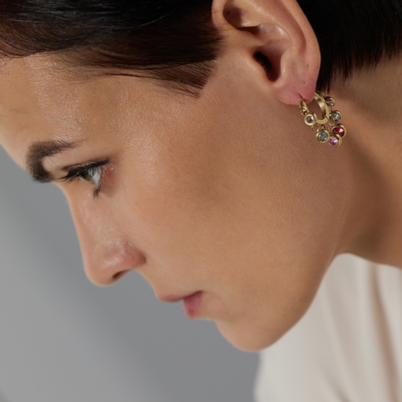 Exquisite Dangle Colourful Diamonds Hoop Earrings - Picture 2 of 6